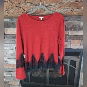 LS lace trim top